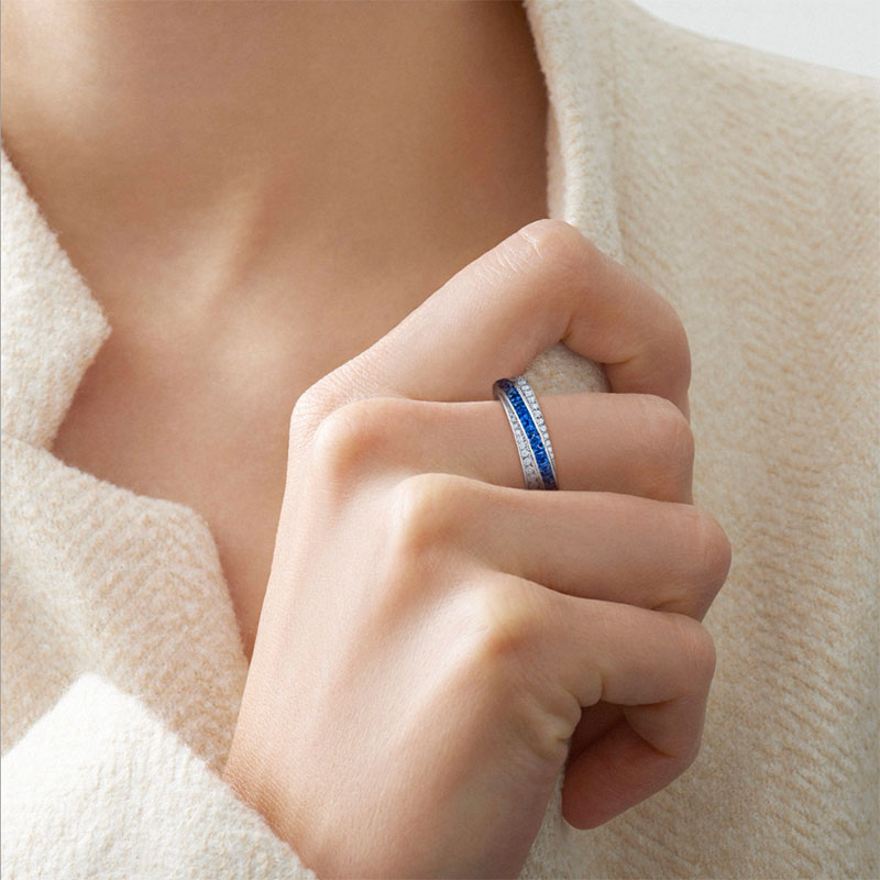 Kwiat Splendor Stripe Half Circle Ring with Diamonds and Sapphires